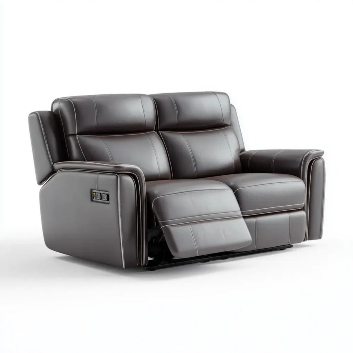 Elektrycznie rozkładana sofa dwuosobowa ze skóry syntetycznej ciemnobrązowo-czarna 170 × 95 × 102 cm